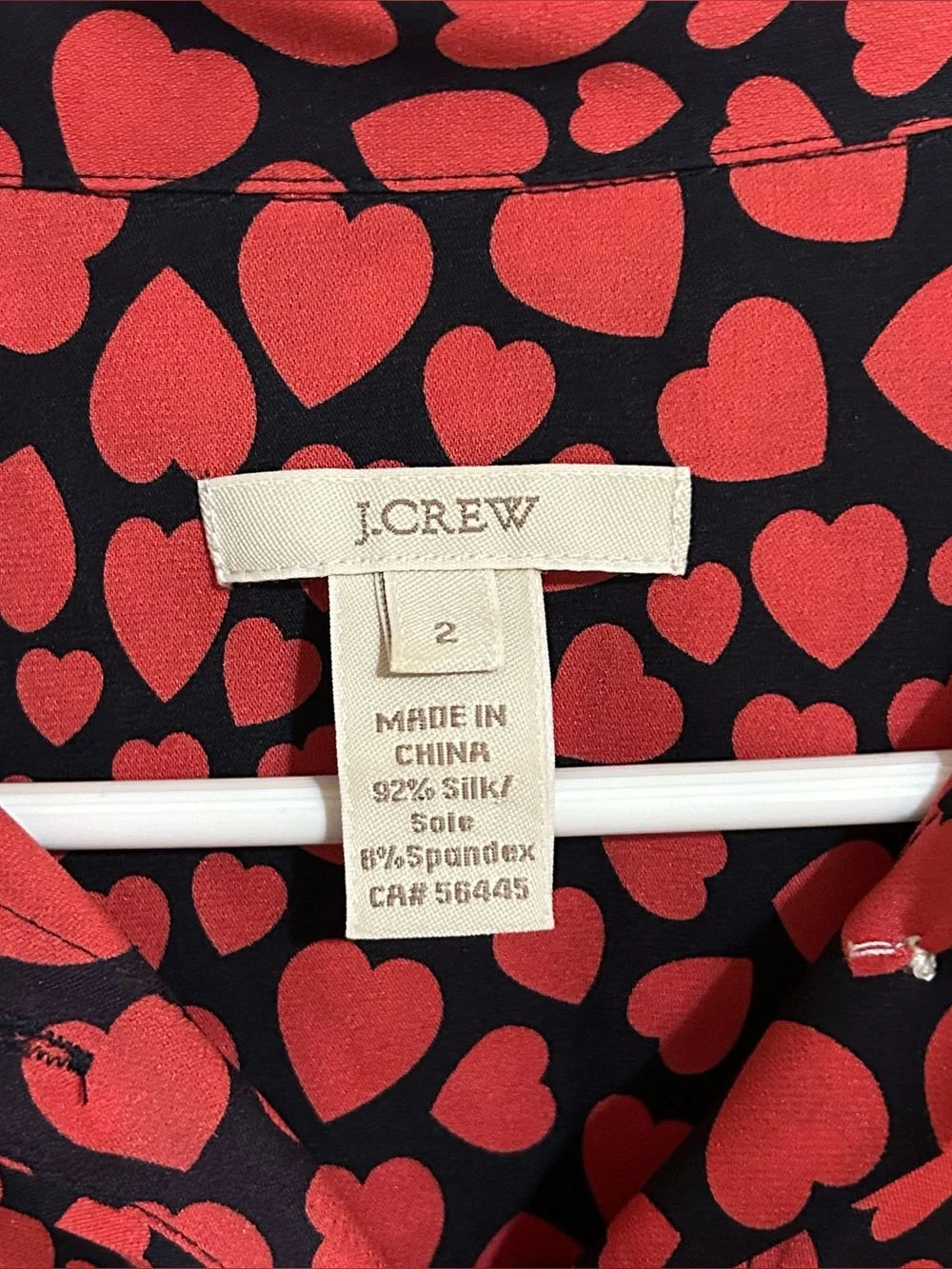 J. Crew Heart Print Silk Blend Long Sleeve Button Down Blouse Women’s Size XS 2